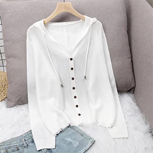 Women Summer Cardigan Long Sleeve Knitted Sweater Button Up Hooded Jacket Tops2