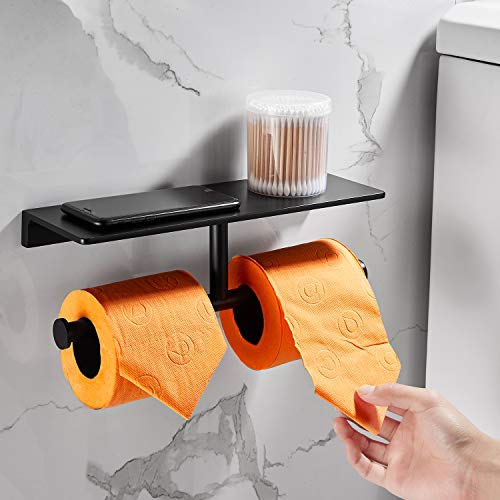 NSODOO Double Roll Toilet Paper Holder with Solid Brass Shelf and Superior Hotel Style Toilet Paper Dispenser, Save Storage - Image 2