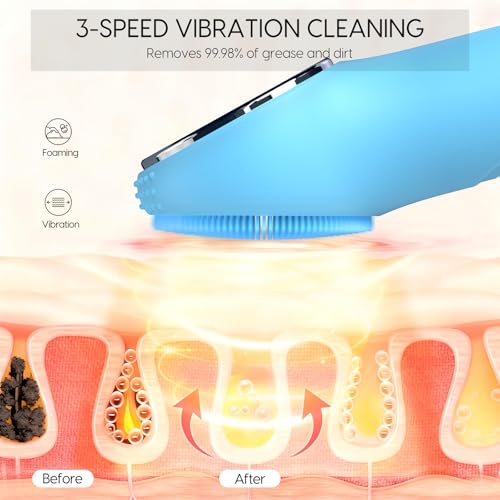 Silicone Facial Cleansing Brush, Portable Electric Face Scrubber with Heat and Vibration, 3 Modes Adjustable, Waterproof IPX6, USB-C Rechargeable, Deep Cleansing, Exfoliating and Massage - Image 3