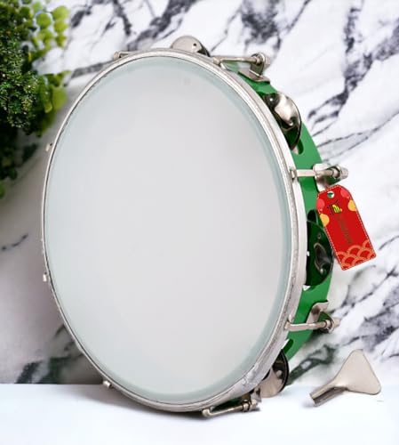 Image of UAPAN Dafli Musical Instrument Dafli /Tambourine 10 inch Hand Percussion Musical Instrument (Green tambourine)
