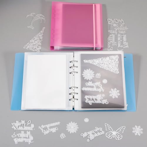 Image of UNIMEIX 24 Pcs Magnetic Sheets for Die Storage with Blue and Pink Binder Covers, Stamp and Die Storage Pockets Storage for Card Making Supplies(0.8 mm Thickness)