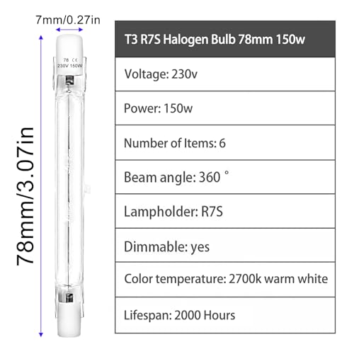 LedWekei T3 Halogen Bulbs, J Type 150w 78mm Double Ended Warm White 2700K (6 Pack) for Work Security, Landscape & Floor Lamps - Image 3