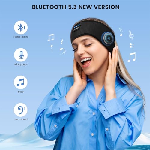 Image of LC-dolida Bluetooth Headband, Wireless Band Sleep Headphones Sleep Mask with Thin HD Stereo Speakers Music Headband Perfect for Side Sleepers, Sport
