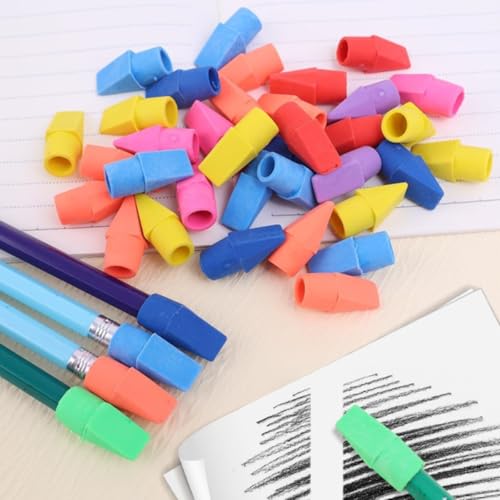 ZHAOYCSH 100 Stück Radiergummis mit Kappen, Radiergummi Toppers und Spitzen Radiergummis als Bleistift Oberteil für Zuhause, Schule und Büro – Radierkappen für Unterricht und Alltag