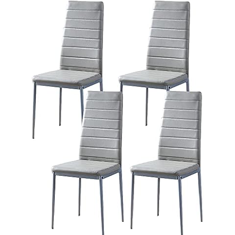 BonChoice Grey Dining Chairs Set of 4 Faux Leather Dining Chairs with High Back and Metal Legs for Dining Room Kitchen, Side Chairs for Restaurant Office Meeting Home/Commercial Cover