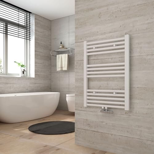 Heilmetz 700 x 500 mm Sèche Serviettes à Eau Chaude, 284W Radiateur Chauffe Serviette Salle de Bain, Méthode de Chauffage - Eau Chaude,Chauffe Serviettes à température constante, Blanc