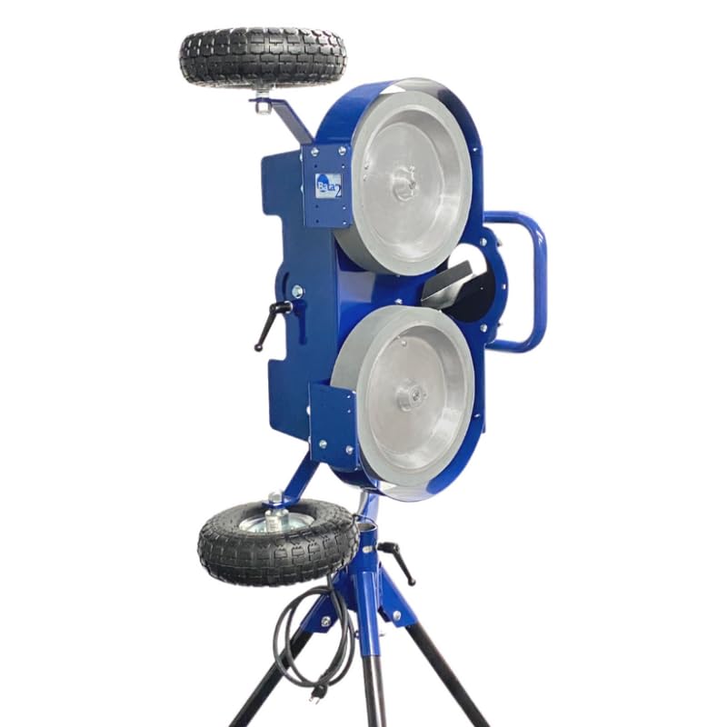 BATA B2 Baseball and Softball Combo Two Wheel Pitching Machine Bundle, Includes 9 Inch Low Seam Baseballs, 12 Inch Low Dimpled Softballs, and Pitch Machine Cover