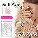 TBRZTR Almond Tip Press on Nails Long Length Colorful Smudge False Nails Gold Foil Lines Design Full Cover Glossy Handmade Acrylic Artificial Fingernails Reusable Glue on Nails for Women 24Pcs