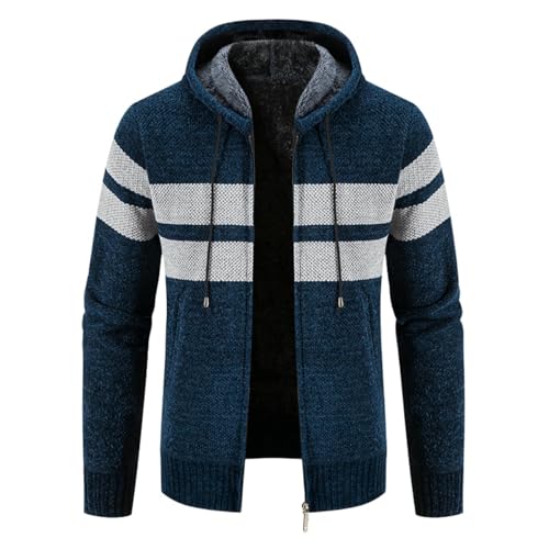 Cardigan homme à capuche rayé veste chaude doublée peluche automne hiver