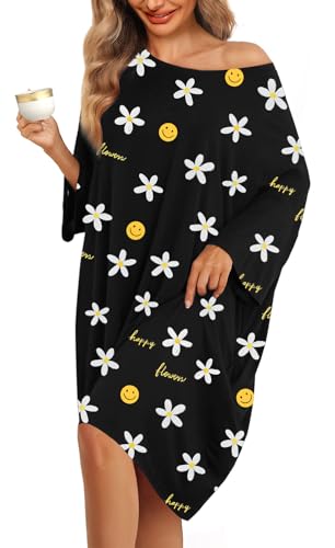 Image of KFUBUO Plus Size Nightgowns for Women Oversized Sleep Tshirts Dress Short Sleeves Sleepwear With Pocket Fit S-5XL