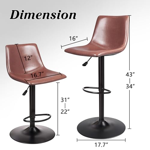 Image of Waleaf Adjustable Bar Stools Set of 2, Modern Faux Leather Swivel Barstools