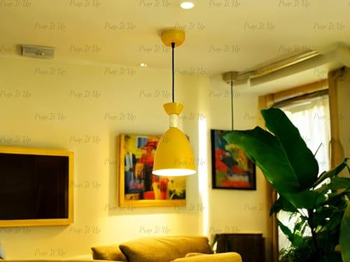 Image of Prop It Up Modern Pendant Light, Bell-Shaped Yellow Shade, Adjustable Height, Ceiling Mount, Without Bulb