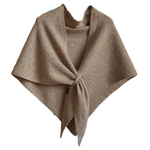 Women's Knitted Shawl Wrap, Wool Cashmere Blend Cape, Solid Color Shoulder Scarf