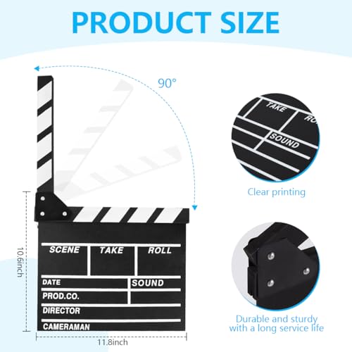 Image of KISEER 12 inchx11 inch Movie Film Clap Board Wooden Movie Clapboard Film Clapper Board (Black)