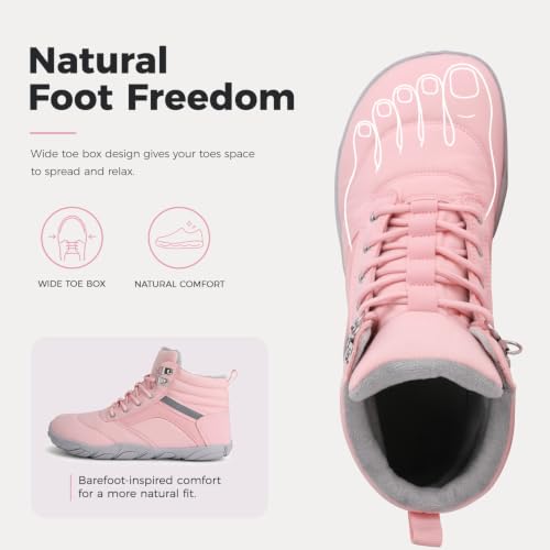 Image of Womens Mens Winter Barefoot Boots Warm Minimalist Wide Toe Box Snow Boots Zero Drop Sole Outdoor Water Resistant Ankle Booties