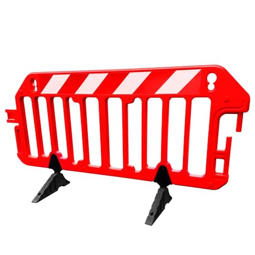 Image of Safety Plastic Barrier - Red | 2 Meter Mobile Barricade with Heavy Rubber Base | Reflective Crowd Control Barrier Fence Ideal for Construction Warning, Traffic Safety, Pedestrian Control (1)