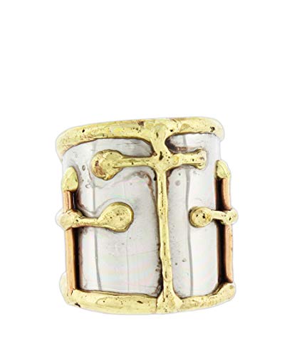 Anju Cuff Ring Welded Mixed Metal Design - Copper, Stainless Steel, Brass (3 Crosses)