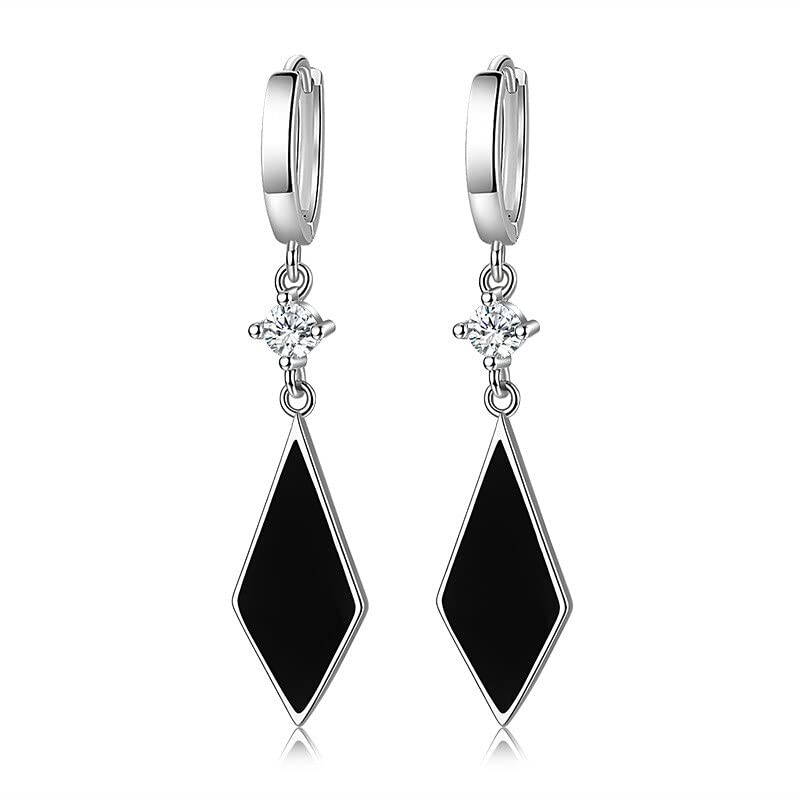 Boucles d'oreilles argent 925 losange noir pour look soirée chic