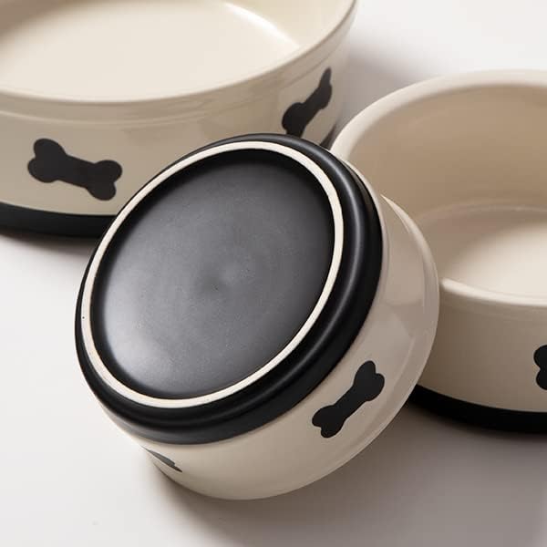 Miniatura 4 de Sweejar Cuencos de cerámica para perros con patrón de huesos, plato de comida para perros medianos, cuenco de porcelana para agua de 35 onzas