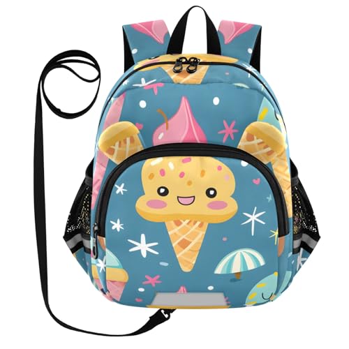 Kid's Backpack for Boys & Girls Toddler Bag Cartoon Ice Cream Backpack with Safety Leash
