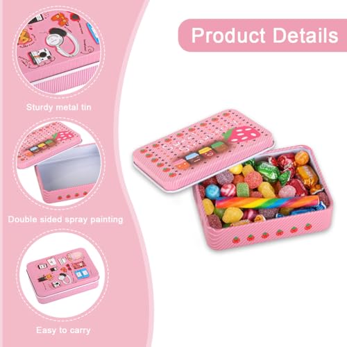 Image of HASTHIP 4 Pcs Mini Tin Box - Small Pink Box With Lids Rectangle Trinket Tinplate Container Metal Mini Portable Jewellery Boxs for Candies, Earrings, Jewelry, Craft
