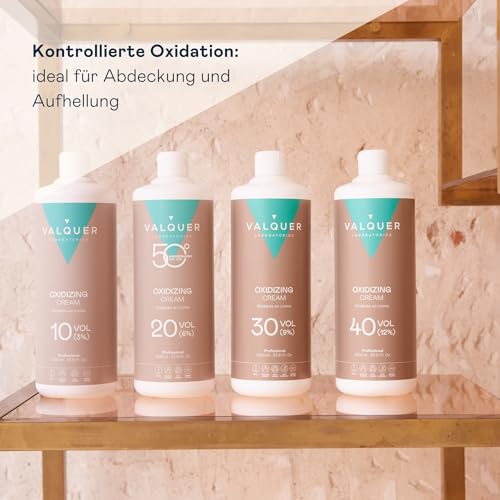 VALQUER Wasserstoffperoxid 20 Vol. 6% Stabilisierte Creme | Oxidationsmittel Entwickler für dauerhafte Haarfärbung und -bleichung | Mit Inhaltsstoffen natürlichen Ursprungs | Professionell | 1 L