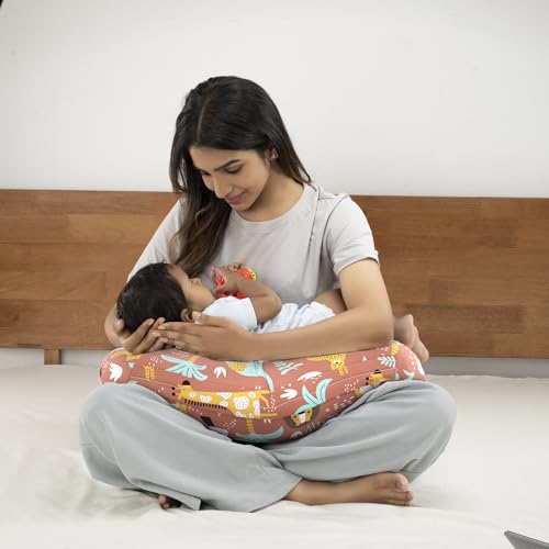 Image of Wakefit Nursing Pillow with Cape for Breastfeeding & Baby Care | 5 in 1 Feeding Pillow with 100% Cotton Removable Cover | Super Soft & Machine Washable | Jungle Zoo