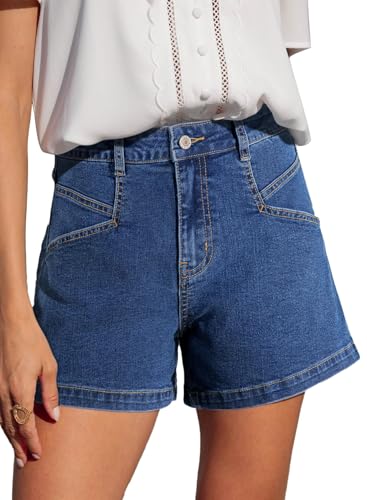 Image of Shasmi Women's High Waisted Stretch Denim Shorts - Platinum Casual Summer Jean Shorts with Pockets | Soft Breathable Cotton Blend Hot Pants for Women (Short 266)
