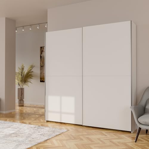 Forte Home Nook Mehrzweckschrank 200 40, moderner Schwebetürenschrank mit 2 Türen, Flur, Holzwerkstoff, Weiß, 200,1 cm breit x 210 cm hoch x 39,1 cm tief