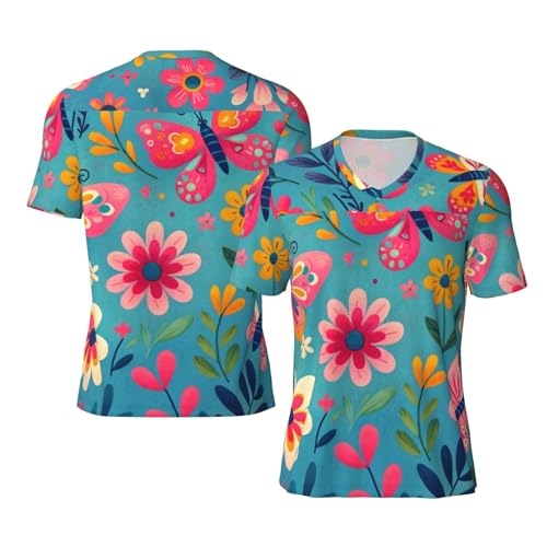 Stylish Athletic Sports Jersey Colorful-Butterflies-Flowers Men's Rugby Jersey Xx-Large
