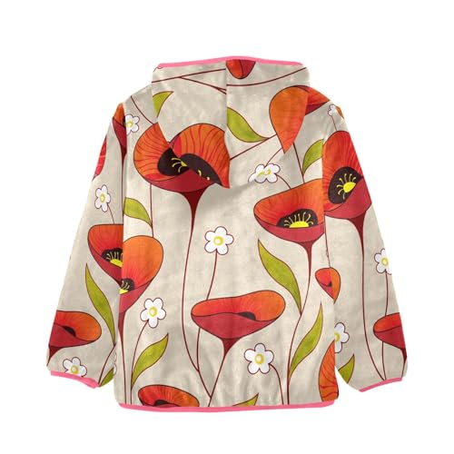 OTVEE Vintage Red Poppy Flower Kids Hoodie Jacket Fall Spring Full Zip Warm Outwear Coat2