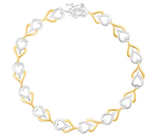 Round Shape White Natural Diamond Two Tone Heart Tennis Bracelet In 14k White Gold Over Sterling Silver (0.02 cttw)-7.5 