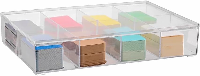 Fixed 8 Grids Clear Plastic Desk Drawer Organizer Sorting Tray with Detached Lid, Transparent Storage Divider Box Case for Makeup, Jewelry, Bead, Card, DIY Accessories, Craft&Office Supplies