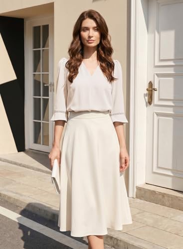 EVALESS Blouses for Women Dressy Casual 3/4 Length Sleeve Pleated V Neck...