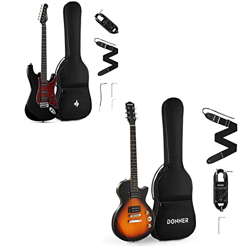 Donner Dlp-124S 39 Inch Full Size Electric Guitar Kit Solid Body Sunburst And Donner Dst-200B 39 Inch Full Size Electric Guitar Kit #TOP22