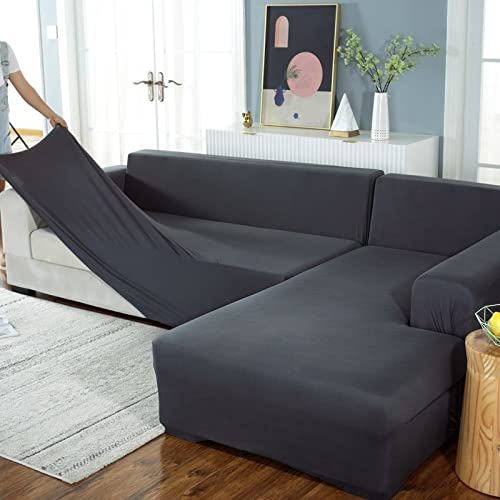 XTHY Funda De Sofá Chaise Longue Derecho/Izquierdo Seccionales Funda para Sofà Elastica En Forma De L Cubre Sofá Beige/Gris/Azul Oscuro para Perros Gatos Fundas Sofas 3 Y 2 Plazas Ajustables Cover