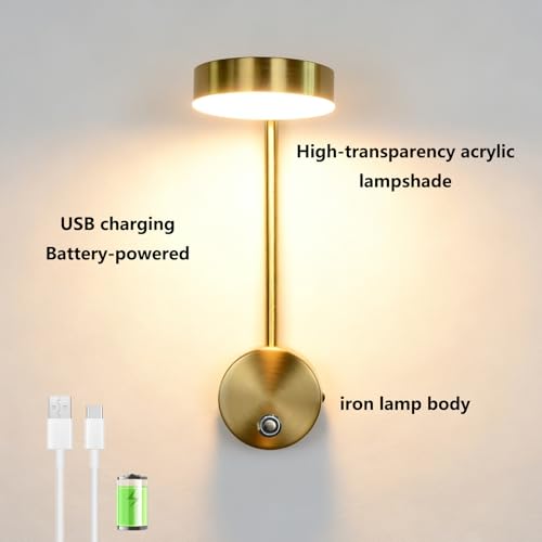 Aplique de pared LED dorado táctil regulable y recargable USB 4
