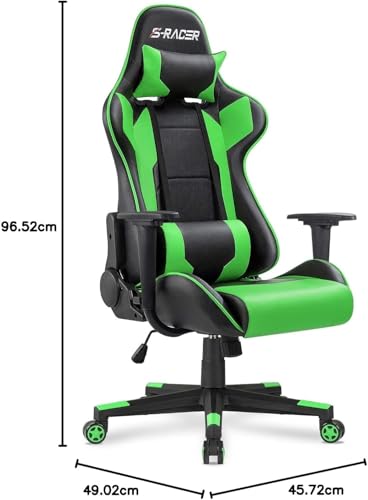 Homall Gaming Chair, Office Chair High Back Computer Chair Leather Desk Chair Racing Executive Ergonomic Adjustable Swivel Task Chair with Headrest and Lumbar Support (Green)