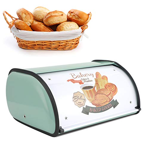 NUMNBE Paneras para guardar el pan, panera metálica retro de gran capacidad 15x24x33 cm azul - Conserva pan y bollería fresca, tapa hermética antiolores, ideal para cocina y hogar (Verde)