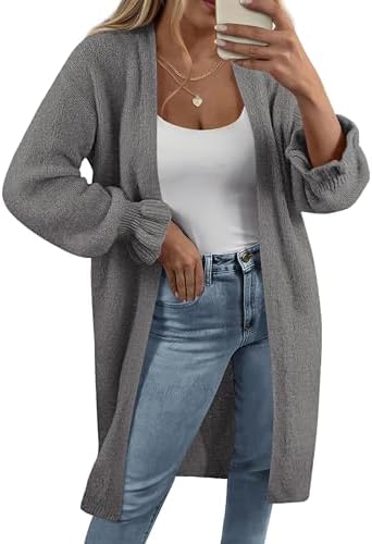 KIRUNDO Long Cardigan Sweaters for Women Oversized Ruffle Long Sleeve Open Front Casual Chunky Knit Sweater Coats