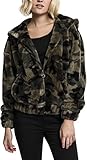 Kapuzenjacke für Frauen aus weichem Teddyfell mit Camouflage Design, Innenfarbe schwarz