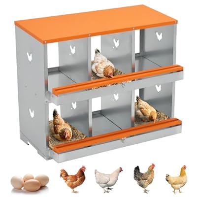 GarveeTech Chicken Nesting Box for Laying Eggs, 6 Compartment Nesting Boxes for Chickens, Chicken Laying Box, Easy Egg Collection
