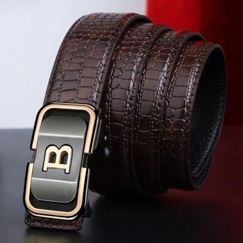 Business PU Belt Luxury Design Casual Trendy Brand Automatic Buckle Waist Belt Vintage(coffee belt gold buckle)
