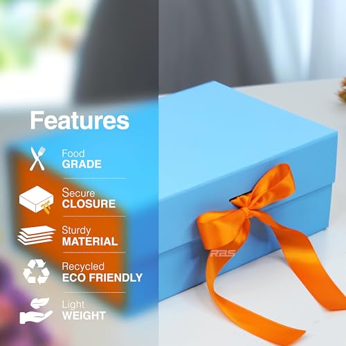 Image of RBS - Gift Box for Packing (23 x 16 x 10cm) Folding Gift Boxes (1 Pack) Rectangular Gift Box Empty Multipurpose Gift Hamper Box Empty Holds Upto (5 kg) Hamper Box with Ribbon (Amber Sky)