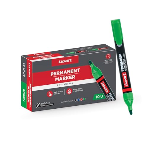 Image of Luxor Refillable Permanent Marker in Rich Green, Pack of 10, Ideal for Eco-Friendly and Bold Markings
