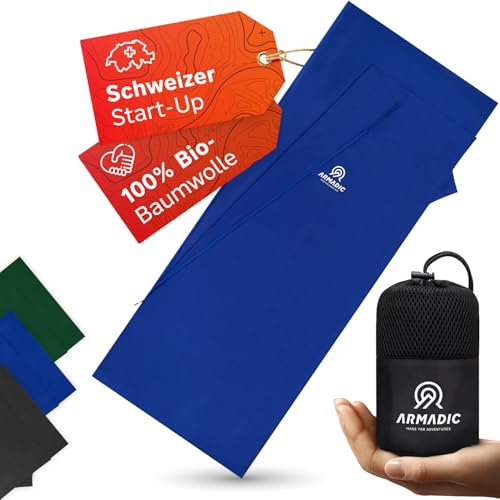 Armadic Hüttenschlafsack aus 100{46f126ba976d1fbbc0e7ba2002357baa7269fc4639e50095c24ebcc604c28802} Bio-Baumwolle mit Reißverschluss (nur 380g) - Ultra leicht, klein und dünn. Reiseschlafsack, Schlafsack Inlett I Ideal für Backpacking, Hostels und Berghütten (Blau) Armadic Hüttenschlafsack aus 100{46f126ba976d1fbbc0e7ba2002357baa7269fc4639e50095c24ebcc604c28802} Bio-Baumwolle mit Reißverschluss (nur 380g) - Ultra leicht, klein und dünn. Reiseschlafsack, Schlafsack Inlett I Ideal für Backpacking, Hostels und Berghütten (Blau)