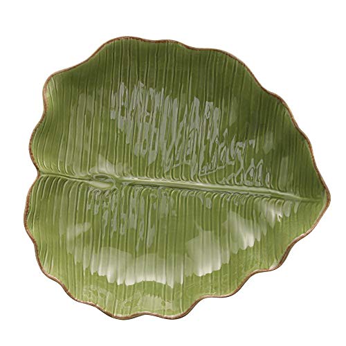 Prato decorativo de ceramica banana leaf verde 28,5x27x7cm lyor