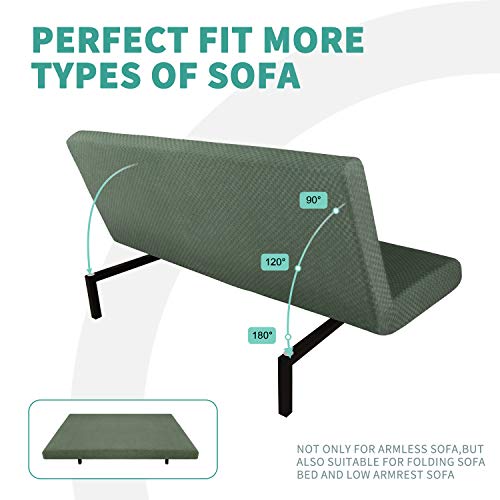 YEMYHOM Futon Cover Latest Jacquard Design High Stretch Armless Sofa Bed Slipcover Anti-Slip Furniture Protector with Elastic Bottom (Futon, Army Green)