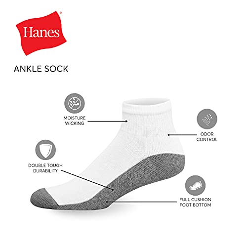 Image of Hanes Men's Max Cushioned Ankle Socks, Moisture-Wicking with Odor Control, Multi-Pack, Size 6-12, Black & White