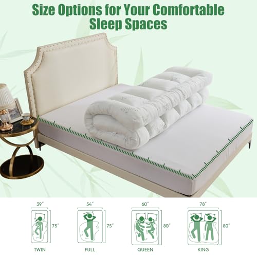 Image of WhatsBedding 5 Inch Memory Foam Mattress Topper Queen Size for Back Pain, Cooling Bamboo Viscose Air Layer, Supportive Pillow Top Mattress Topper